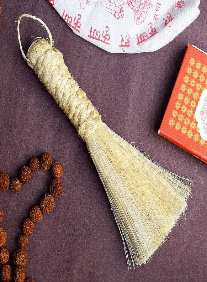 SATVIK 1 Pc - 10 Inch - Big l Om Shanthi Banana Fiber Puja Broom/Jhadu | Handcrafted Cleaning Broom for Puja Room & Home Temple - Image 1